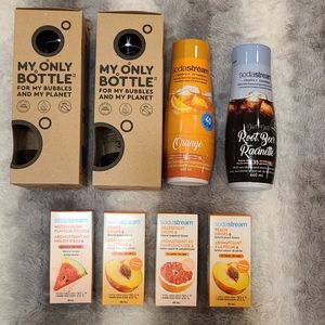 Sodastream x2 Bottles, 2 drink mix, 4 flavor drops